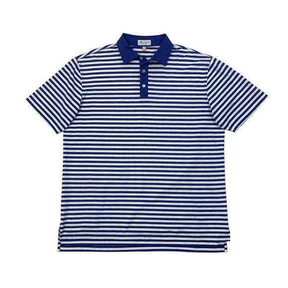 Peter Millar Polo Shirt Mens L Large Royal White Striped Golf The Final Final - Picture 1 of 10